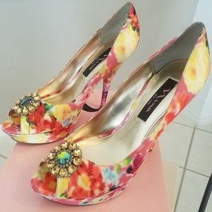 Nina Shoes | Floral Satin Peep Toe Stilettos!